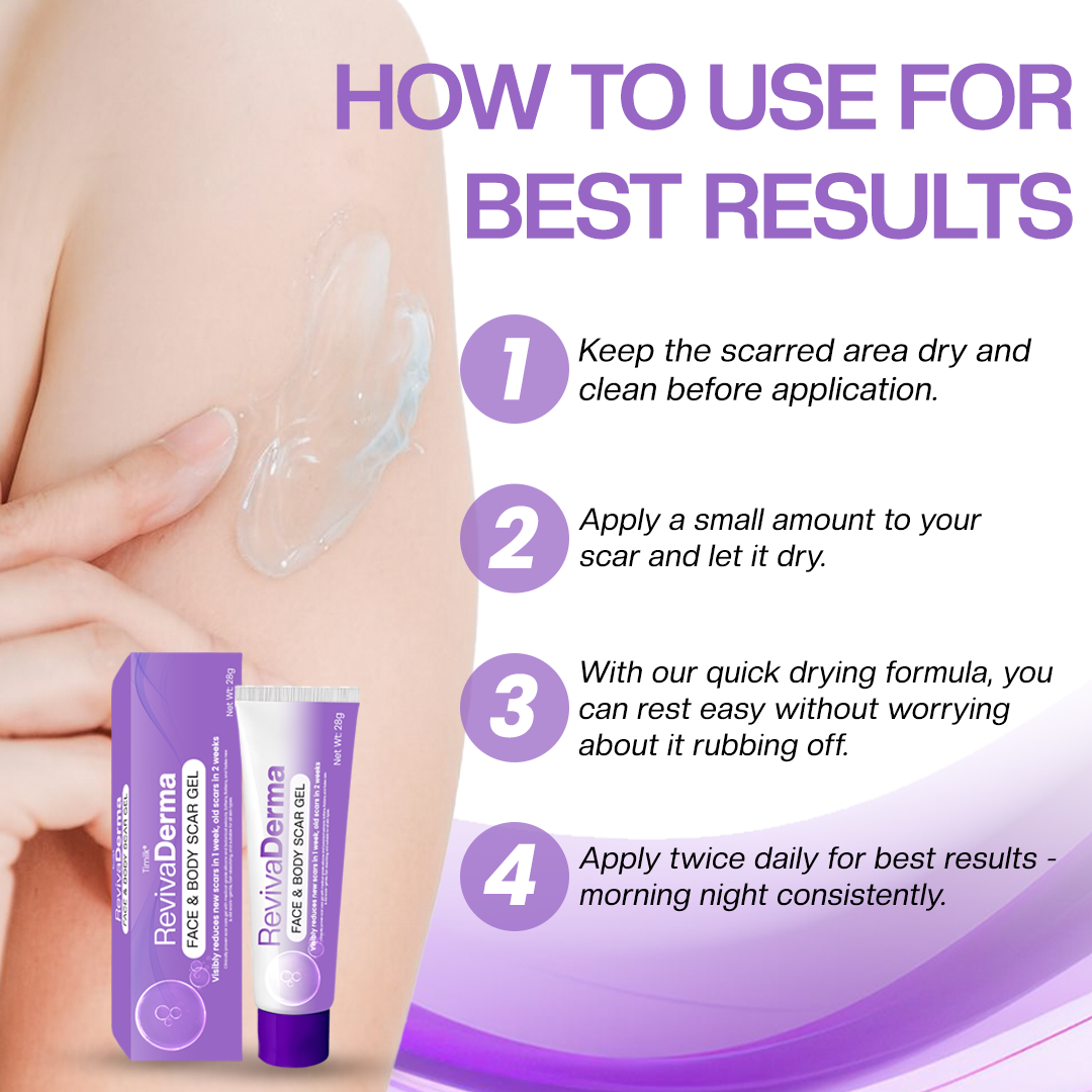 LOVILDS® RevivaDerma Face & Body Scar Gel - Clinically proven to soften, flatten and fade surgical scars, acne marks, burns, keloids and trauma-related scars